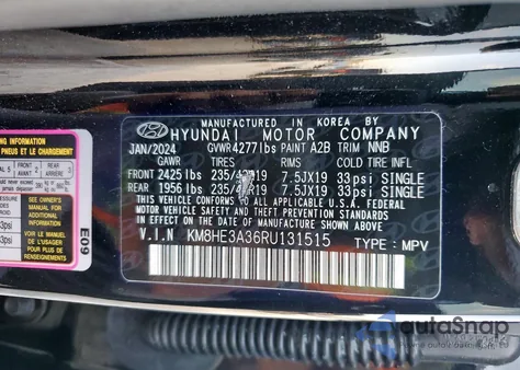 2024 Hyundai Kona Limited из США, поврежденный, VIN KM8HE3A36RU131515